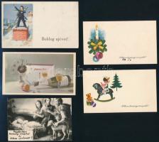 20 db régi karácsonyi / újévi üdvözlőkártya, többségükön kézzel írt sorokkal, vegyes méretben és áll...