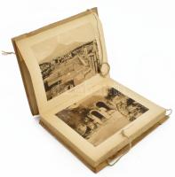cca 1900-1920 Pompei, leporelló album 34 db fekete-fehér képpel, dekoratív, sérült zsinórfűzéses bor...