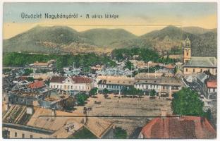 1910 Nagybánya, Baia Mare; Város látképe egy lerombolt épülettel. Leporellolap 10 képpel, Steinfeld Moritz és fia kiadása / main square with a destroyed building. leporellocard with 10 mini images