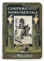 cca 1900-1920 Cimitero monumentale di Milano (műemléki temető), leporelló album 32 db fekete-fehér képpel, dekoratív borítóval, 16,5x11,5 cm