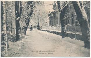 1909 Máramarossziget, Sighetu Marmatiei; Színház kert télen. Csermák M. amateur felvétele, Kaufman Á. és fiai kiadása / theatre garden in winter (kis szakadás / small tear)