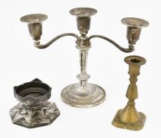 3 darab régebbi gyertyatartó, fém, bronz, kopással, m: 3-15 cm