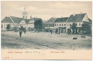 Kézdivásárhely, Targu Secuiesc; Fő tér nyugati része, Fejér Lukács fiai, Alberti Albert, Boldizsár Imre és Dobál Lajos üzlete / main square, church, shops