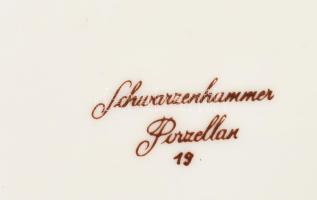 Schwarzenhammer háborús mintával díszített porcelán söröskorsó, porcelán betétes ón fedéllel. Jelzés...