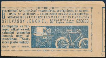 cca 1910 Szeged, Szilvássy Jenő kerékpár- és varrógépalkatrész kereskedő számolócédula, kis szakadásokkal