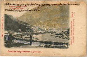 1897 (Vorläufer!) Fenyőháza, Lubochna; Vág folyó, vasútállomás, Stankován község. K. Gál kiadása / Váh riverside, railway station, Stankovany (r)