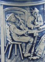 Gerzit zsánerjelenetes steinzug söröskorsó, ón fedéllel, jelzéssel, hibátlan, m: 26,5 cm