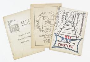 1987-1989 BSE Természetjáró Szakosztály túratervei, 3 db, vegyes állapotban