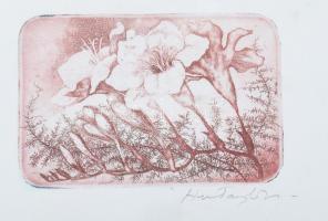 Hertay Mária (1932-2018): Virágzó fa. Rézkarc, papír, jelzett, számozott, üvegezett fakeretben, 7,5x...