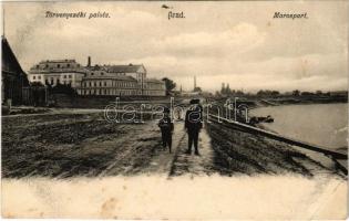 1908 Arad, Törvényszéki palota, Maros part / court palace, Mures riverside (szakadás / tear)