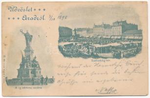 1898 (Vorläufer) Arad, Szabadság tér, piac, 13 vértanú szobor. Bloch H. 13. / market, monument (fl)