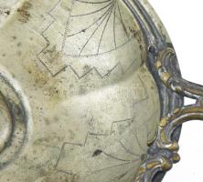 J. L. Hermann szecessziós alpakka kínáló tál. Jelzett, 34x21 cm