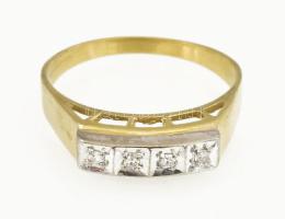 Arany (Au) 14 K gyűrű 4 db 0,01 ct gyémánttal, jelzés nélkül, méret: 59, bruttó: 3,03 g