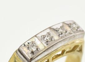 Arany (Au) 14 K gyűrű 4 db 0,01 ct gyémánttal, jelzés nélkül, méret: 59, bruttó: 3,03 g