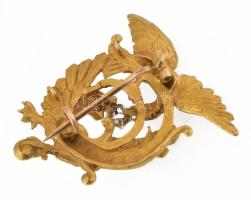 Arany (Au) 18K bross 0,1 ct gyémánttal, jelzés nélkül, 4,5×3,5 cm, bruttó: 18,8 g