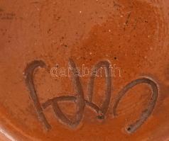 Antik madármintás kerámia falitál, masszába karcolt és festett díszítéssel, jelzéssel, kopással, d: ...