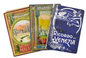 cca 1900-1920 3 db olasz leporelló (Ricordo di Venezia, Pompei, Milano), fekete-fehér képekkel, vegyes állapotban