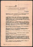 1958 A Magyar Népköztársaság Legfelsőbb Bíróságának ítélete, "a népi demokratikus államrend megdöntésére irányuló mozgalomban való tevékeny részvétel" bűntette miatt Menyhárt Miklós és társai ellen indított ügyben. Részben sérült lapok, 8 p.