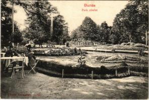 1909 Buziás, park, vendéglő terasza, étterem. Eberle Keresztély kiadása / spa park, restaurant (EK)
