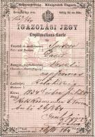 1864 Igazolási jegy 15kr illetékbélyeggel Körmenden kiadva / Id card