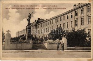 Nagyszeben, Hermannstadt, Sibiu; Kadétiskola és Hősök szobra. Krafft & Drotleff Nr. 109. 1933 / Scoala militara de infanterie cu monumentul eroilor / military cadet school and heroes monument (EK)