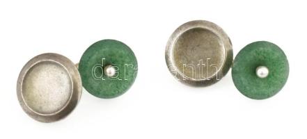 Arany (Au) 14K és ezüst (Ag) mandzsettagomb-pár jádéval, jelzett, bruttó: 9,4 g