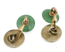 Arany (Au) 14K és ezüst (Ag) mandzsettagomb-pár jádéval, jelzett, bruttó: 9,4 g