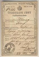 1864 Igazolási jegy 15kr illetékbélyeggel Körmenden kiadva / Id card