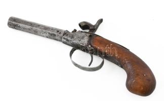 Antik elöltöltős, kapszlis pisztoly, XIX. sz. közepe körül, jelzés nélkül, h: 20 cm / Antique pistol, mid-19th century, without mark