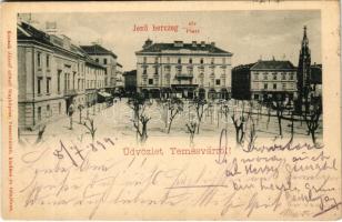 1899 (Vorläufer) Temesvár, Timisoara; Jenő herceg tér, Rukavina emlékmű. Kossak József fényképész kiadása / square, monument (Rb)