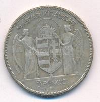1930. 5P Ag "Horthy jobbra" T:F patina Adamo P8