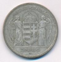 1930. 5P Ag "Horthy jobbra" T:F patina Adamo P8