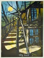 Mezős Béla (1949- ): Egyedül Akril, karton. Jelzett, üvegezett keretben a hátoldalon a művész bélyegzőjével, és autográf feliratával 14,5x20 cm