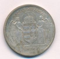 1930. 5P Ag "Horthy jobbra" T:VF patina Adamo P8
