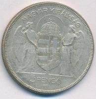 1930. 5P Ag "Horthy jobbra" T:VF patina Adamo P8