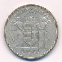 1930. 5P Ag "Horthy jobbra" T:VF patina Adamo P8