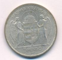 1930. 5P Ag "Horthy jobbra" T:VF patina Adamo P8