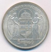 1930. 5P Ag "Horthy jobbra" hajas T:XF patina Adamo P8