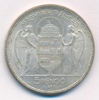 1930. 5P Ag "Horthy jobbra" hajas T:XF patina Adamo P8