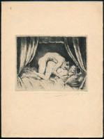 Mihályi (Müller) Rezső (1889-1972): 4 db pornográf grafika. Rézkarc, papír, jelzett. 10x13 cm