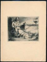 Mihályi (Müller) Rezső (1889-1972): 4 db pornográf grafika. Rézkarc, papír, jelzett. 10x13 cm