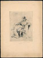 Mihályi (Müller) Rezső (1889-1972): 4 db pornográf grafika. Rézkarc, papír, jelzett. 10x13 cm