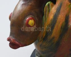 cca 1930 Hal figurális lámpatest. Festett kerámia, kis kopással, m: 26 cm