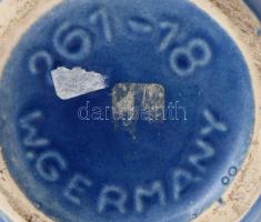 Retro német váza, kék mázzal festett kerámia, jelzéssel, minimális kopottsággal, m: 18 cm