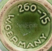 Retro német váza, zöld mázzal festett kerámia, jelzéssel, minimális kopottsággal, m: 15 cm