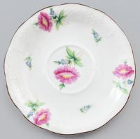 Herendi virág mintás porcelán tányérka. Kézzel fetett, jelzett, minimális kopással d: 14,5 cm