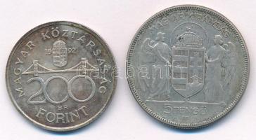 1930. 5P Ag "Horthy jobbra" + 1992. 200Ft Ag "MNB" T:VF,XF patina Adamo P8, F13