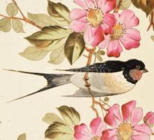 1896 Beregi Paula Fecskés tál. Kézzel festett, mázas fajansz. Jelzett minimális kopással d: 26,5 cm