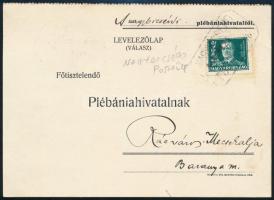 1930 Válasz levelezőlap "NAGYBICSÉRD" postaügynökségi bélyegzéssel