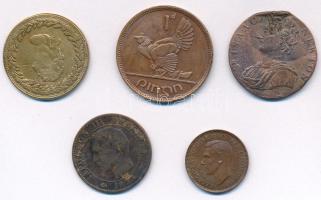 Vegyes: Franciaország 1855A 5c bronz "III. Napóleon" + Írország 1942. 1p bronz + Nagy-Britannia 1939. Farthing bronz "VI. György" + Middlesex 1793. 1/2p Cu zseton "Sir Isaac Newton" + Kanada 1812. 1/2p Cu "Tiffin Token" T:XF-VG Mixed: France 1855A 5 Centimes bronze "Napoleon III" + Ireland 1942. 1 Pingin bronze + United Kingdom 1939. Farthing bronze "George VI" + Middlesex 1793. 1/2 Penny Cu token "Sir Isaac Newton" + Canada 1812. 1/2 Penny Cu "Tiffin Token" C:XF-VG